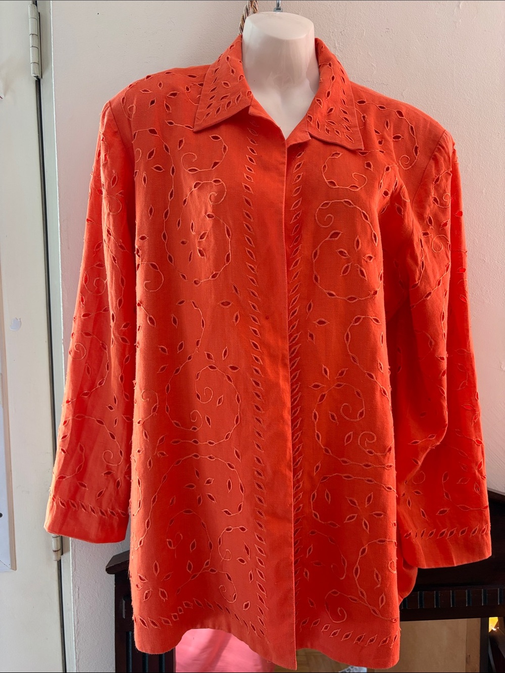 Women's Orange Eyelet Collared Blazer Jacket100. Linen